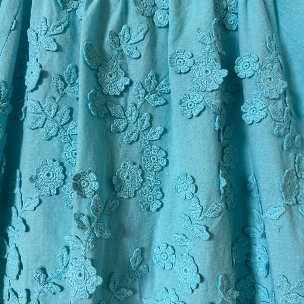 Valerie Khalfon Embroidered Top Turquoise Short Sleeve Floral Size 36 - Picture 6 of 8